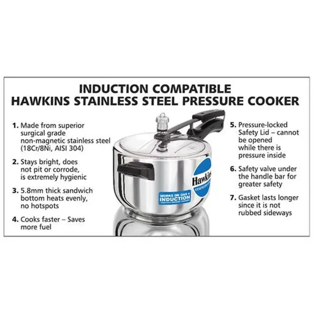 Hawkins Stainless Steel Inner Lid Pressure Cooker - Induction Base, With Handle, Silver, HSS40, 4 l-4.webp